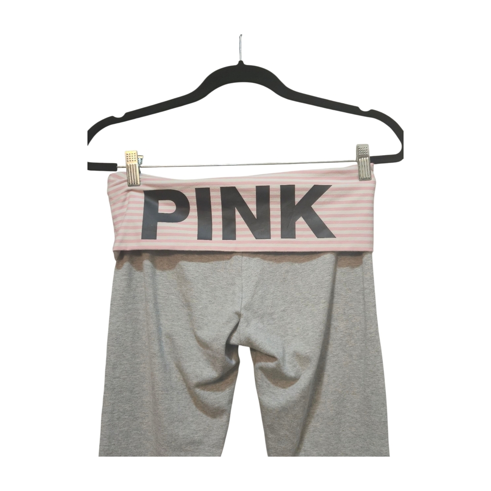 VS PINK Fold Over Originals Gray Pant Legs with Pink White Stripes Waistband